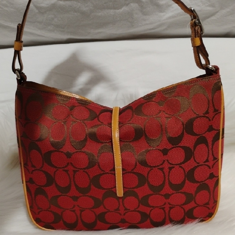 SALE! Coach Hamilton Y2K Red/Tan Hobo Signature Shoulder Bag - Picture 4 of 14
